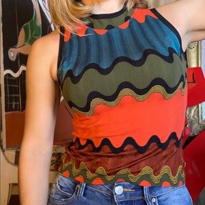 SOLD Multicolor geometric print turtleneck crop top